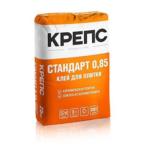 Клей для плитки Крепс Стандарт 0,85   25 кг		*56