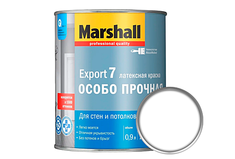Краска МАРШАЛ Export-7 BW латексная особо прочная (для стен и потолков), 9л