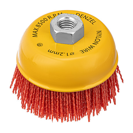 Щетка для УШМ, 100 мм, Чашка, нейлоновая щетина, М14// Denzel 74469