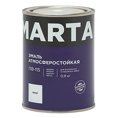 Эмаль MARTA ПФ-115 белая гл., 0,9кг