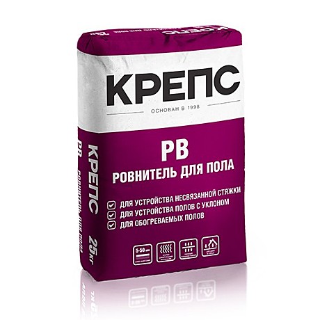 Ровнитель Крепс РВ, цементный, 25кг (толщ. 5-50мм, расх. 1,6кг/м2, проч. М300) *56
