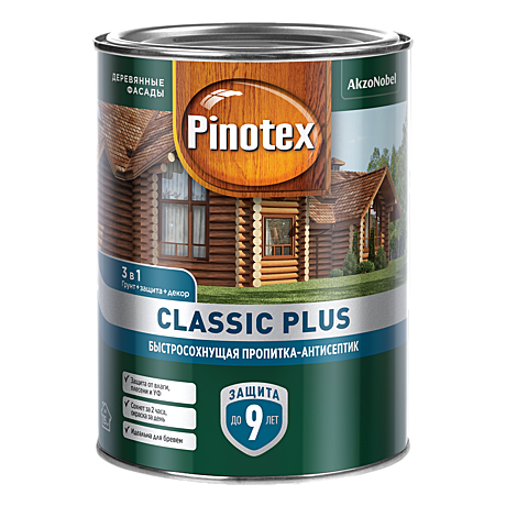 Пропитка-антисептик Classic Plus 3 в 1 Пинотекс, Ель натуральная, 0,9л