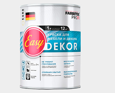 Краска акриловая для мебели и декора EasyDekor FARBITEX PROFI, 1л.