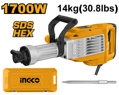 Отбойный молоток INGCO PDB170068 INDUSTRIAL 1700 Вт 50Дж HEX 692397