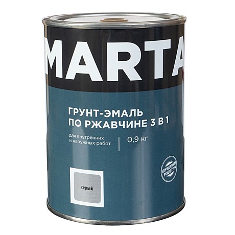Грунт-эмаль по ржавчине 3в1 серая, 0,9 кг Marta